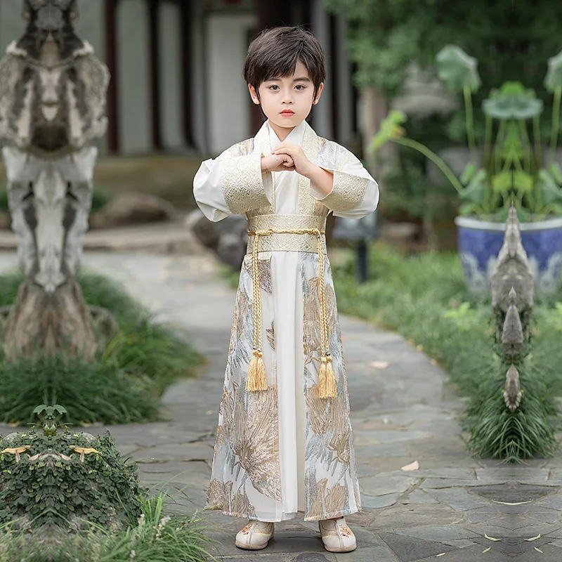 2023 Ancient Chinese Hanfu Suit Vinatge Kids Traditional Dance Perform Costume Boy Martial Arts Kimono Student Uniform Cosplay