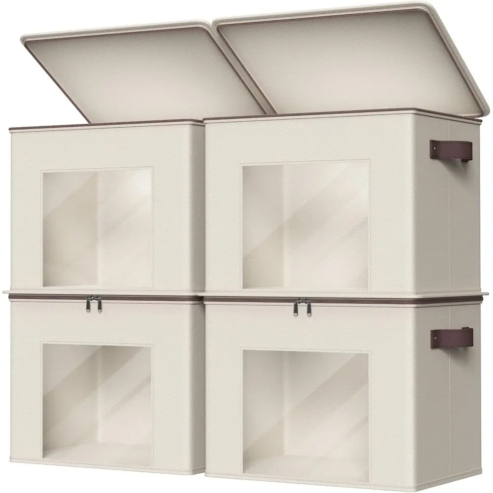 

Fabric Storage Bins with Lid 4-Pack Stackable Cloth Storage Bins Sweater Organizer with Zipper & Clear Window Closet Organizers