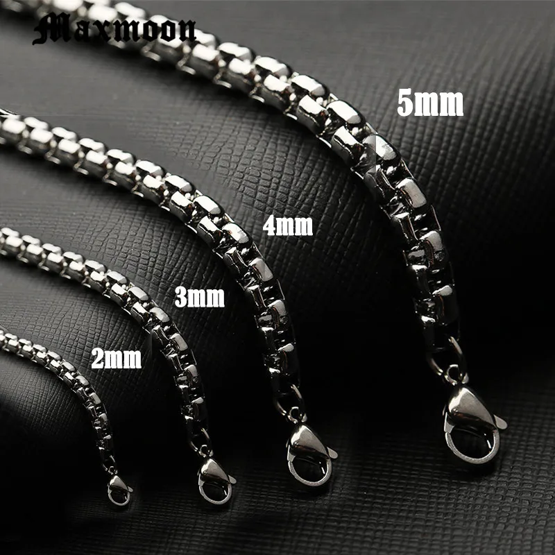 Maxmoon men Stainless Steel bracelet 2/3/4/5mm Square Rolo chain Bracelet bangle women for men gift Good quality whosale