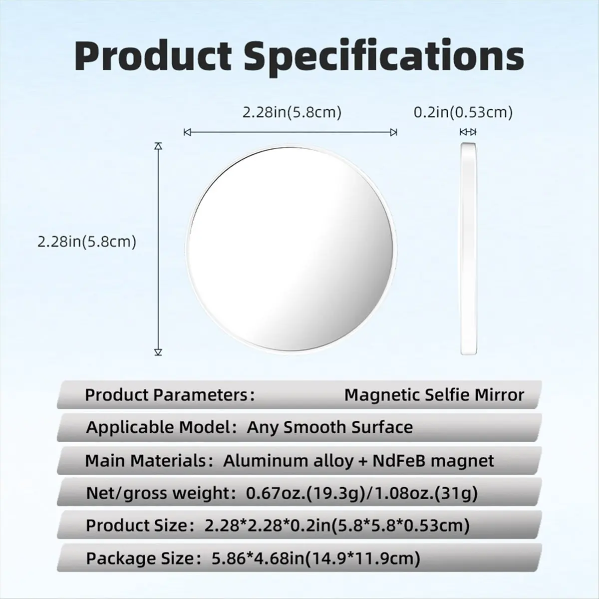T35C Magnetic Mirror Smartphone Selfie Vlog Mirror High Definition Reflective Selfie Phone for Photo Video Black