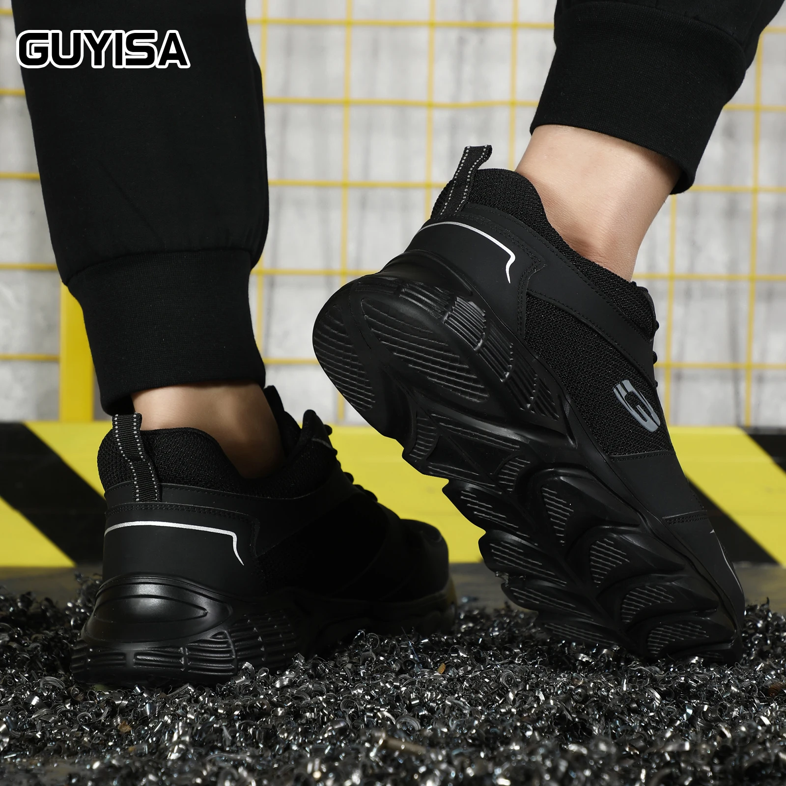 GUYISA Safety Shoes For Work Steel Toe Breathable Black Light Anti Smashing Anti Piercing