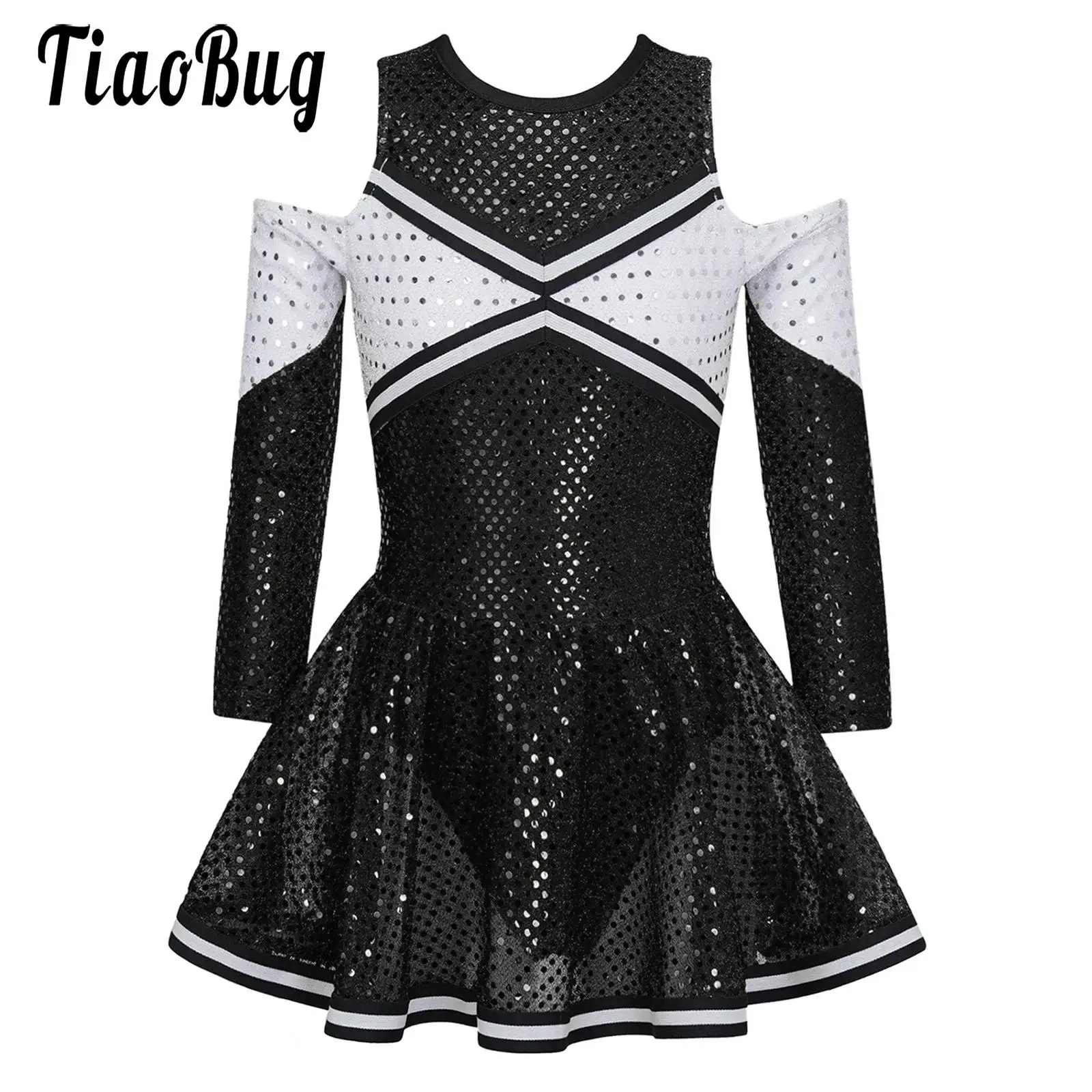 

Kid Girls Cheerleader Dance Costume Cheerleading Uniform Halloween Party Outfit Fancy Dress Cheer Suit with Pompoms for Children