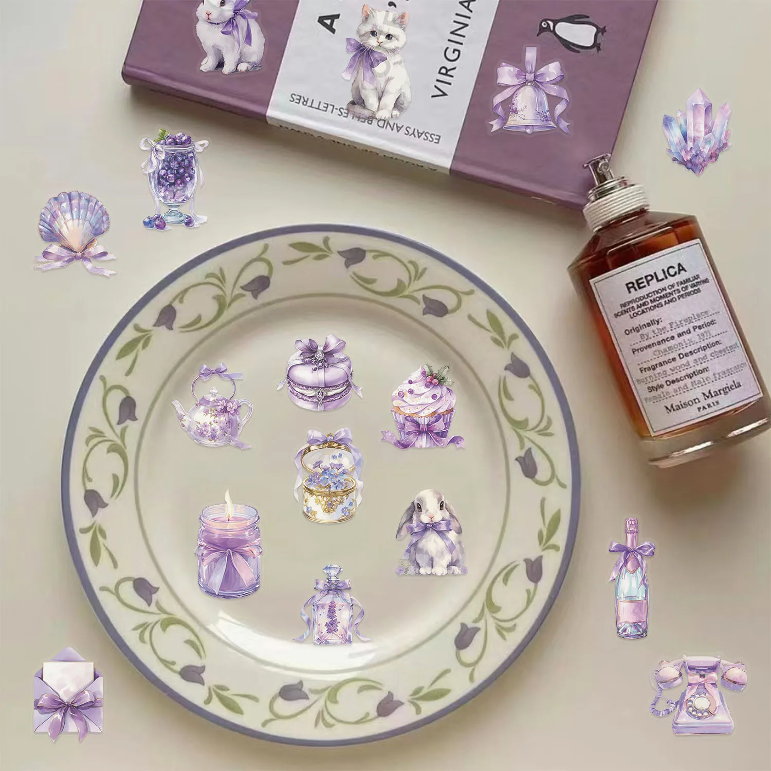 50/100 STKS Leuke Cartoon Paarse Droom Waterdichte Transparante PET Stickers Decor voor Notebook Briefpapier Helm Skateboard