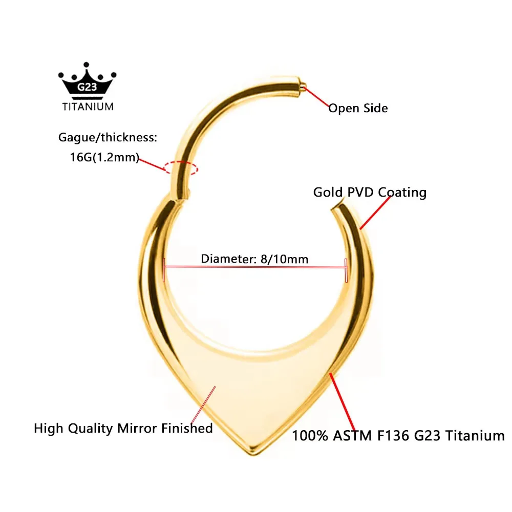 ASTM F136 G23 Titanium Flame Moon Fangs Tusk Waterdrop Septum Piercing Segment Clicker Nose Ring Daith Conch Hoop Earring 16G