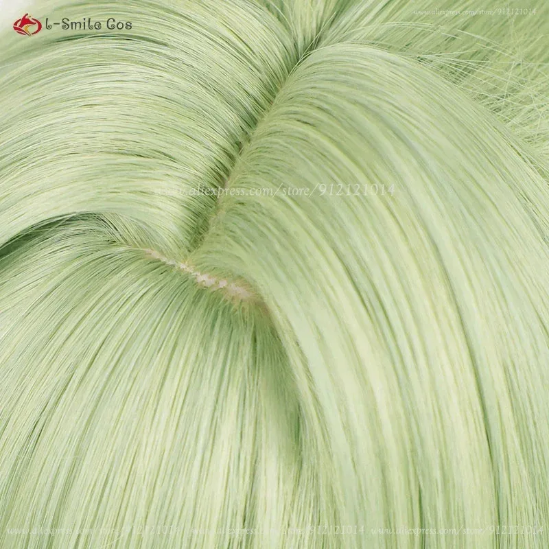 Peluca de Cosplay Kuki Shinobu de 33cm, pelucas cortas de cuero cabelludo verde claro con cola de caballo, pelo sintético resistente al calor, peluca de Anime para fiesta de Halloween
