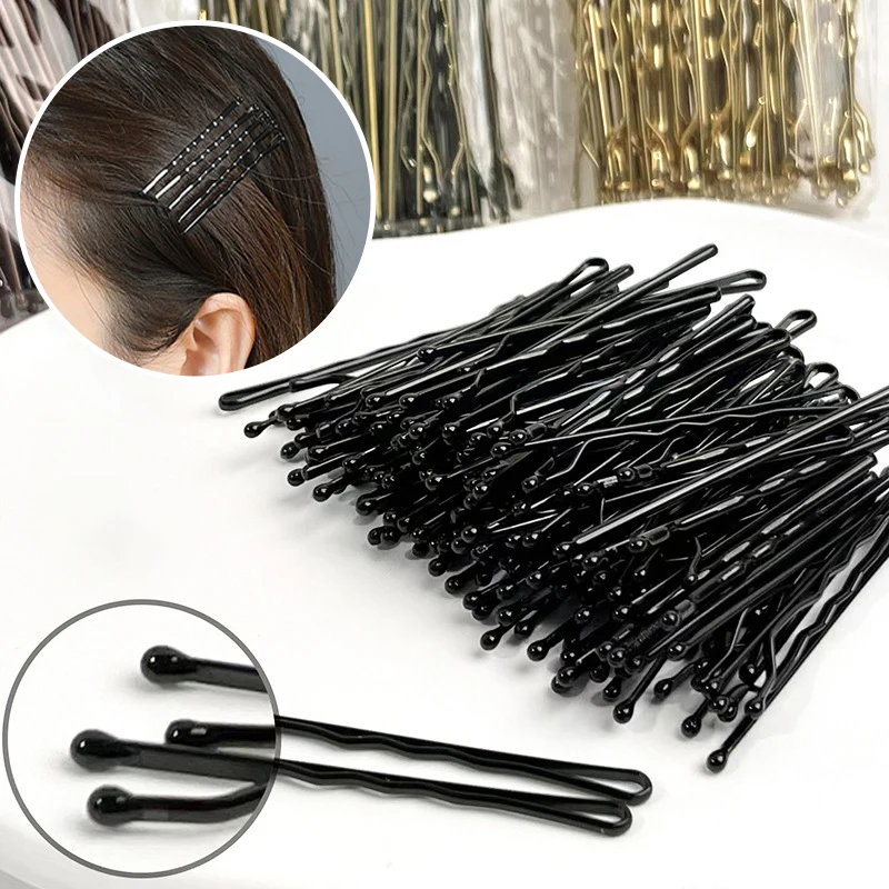 100Pcs Women Black Hair Clip Metal U-Shaped Bobby Pins Wavy Hairpin Barrette Hair Styling Tool Hair Grips Hairstyle Accessories