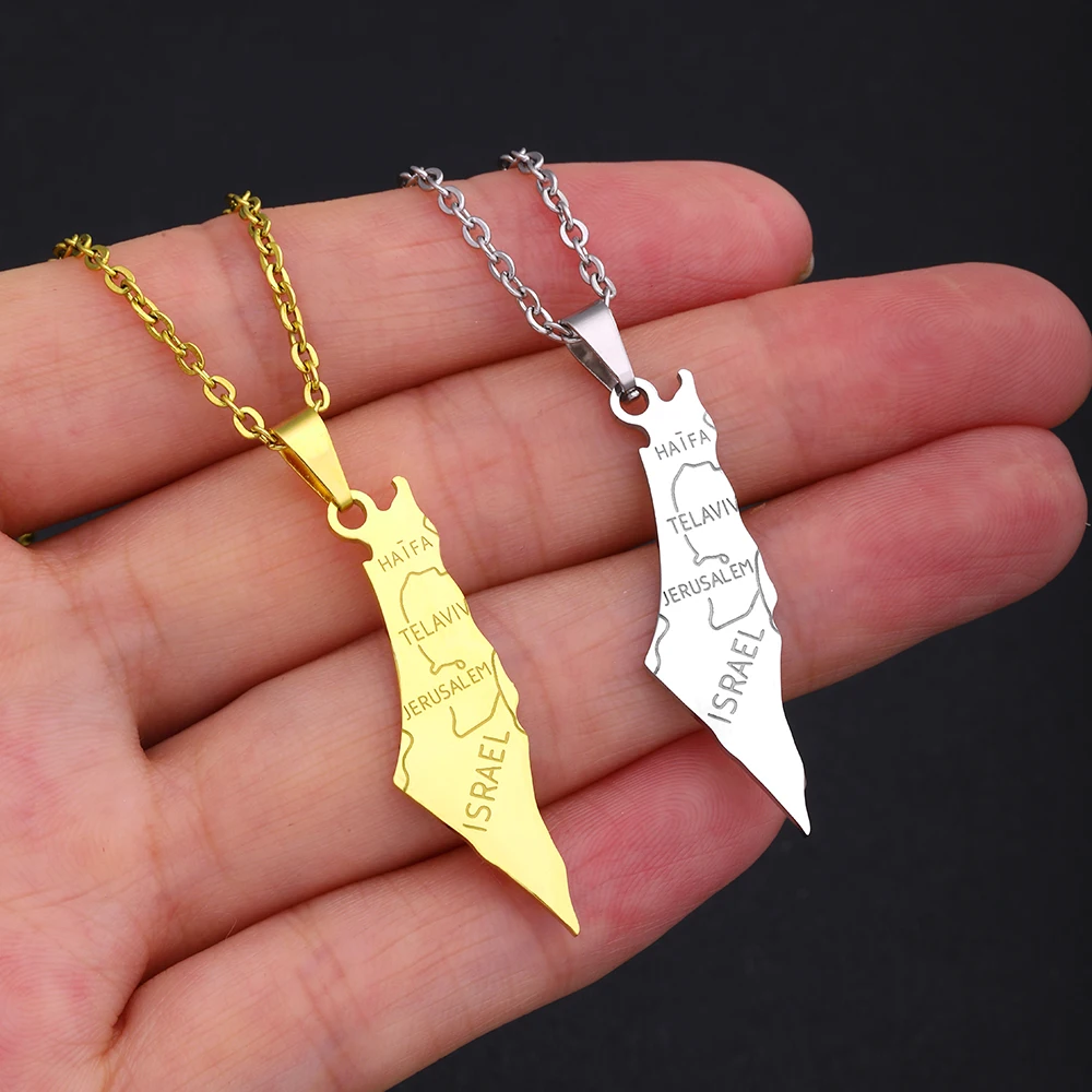 Israel and Palestine Map With City Pendant Necklace Stainless Steel For Women Gold Silver Color Charm Fashion Choker Jewelry