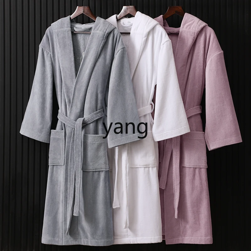 LMM bathrobe towel material absorbent adult pure cotton autumn and winter bathrobe thickened cotton nightgown