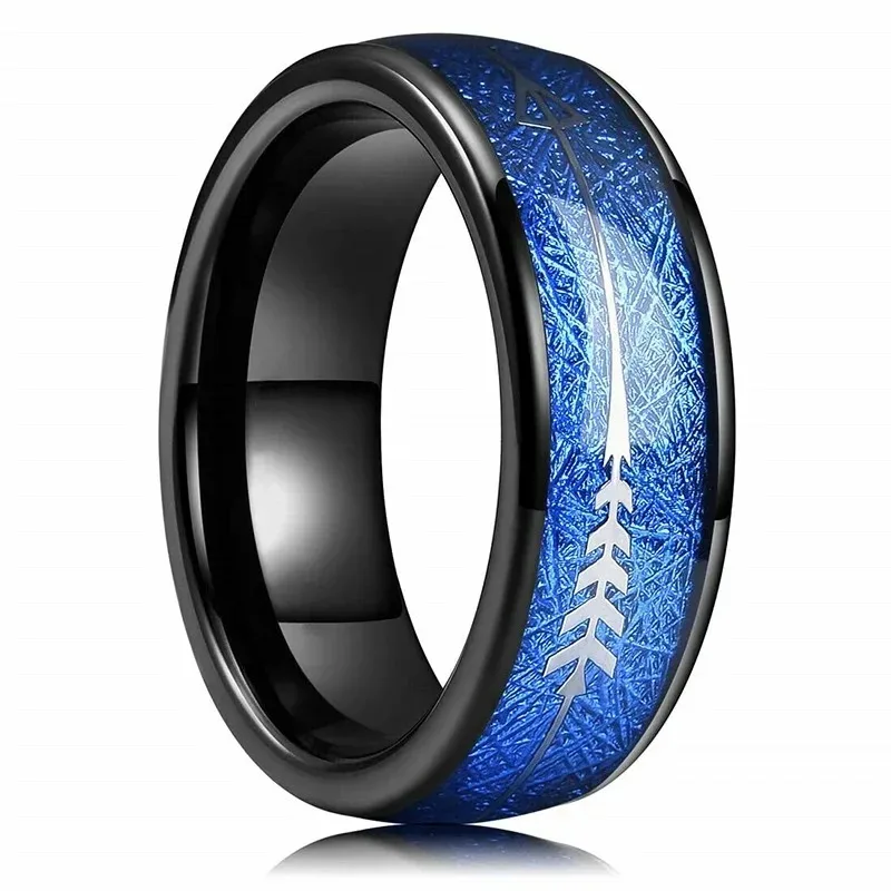 Fashion 8mm Men Stainless Steel Rings Blue Meteorite Inlaid Arrow Rings For Men Women Wedding Valentine's Day Gift Drop Shipping