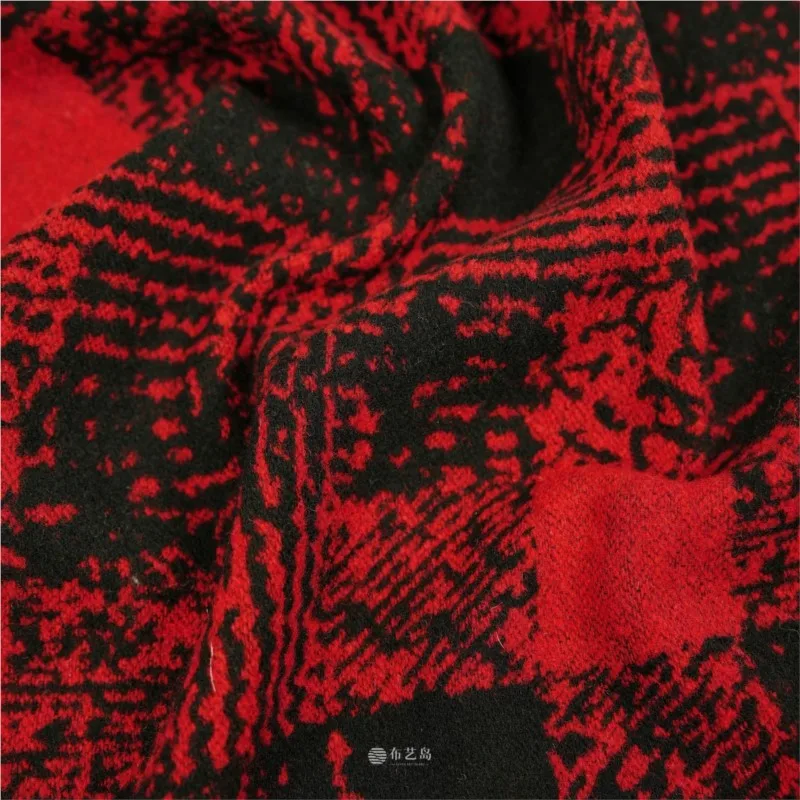 Red and black square fashion clothes made of real wool fabric including outerwear overcoat armor skirt