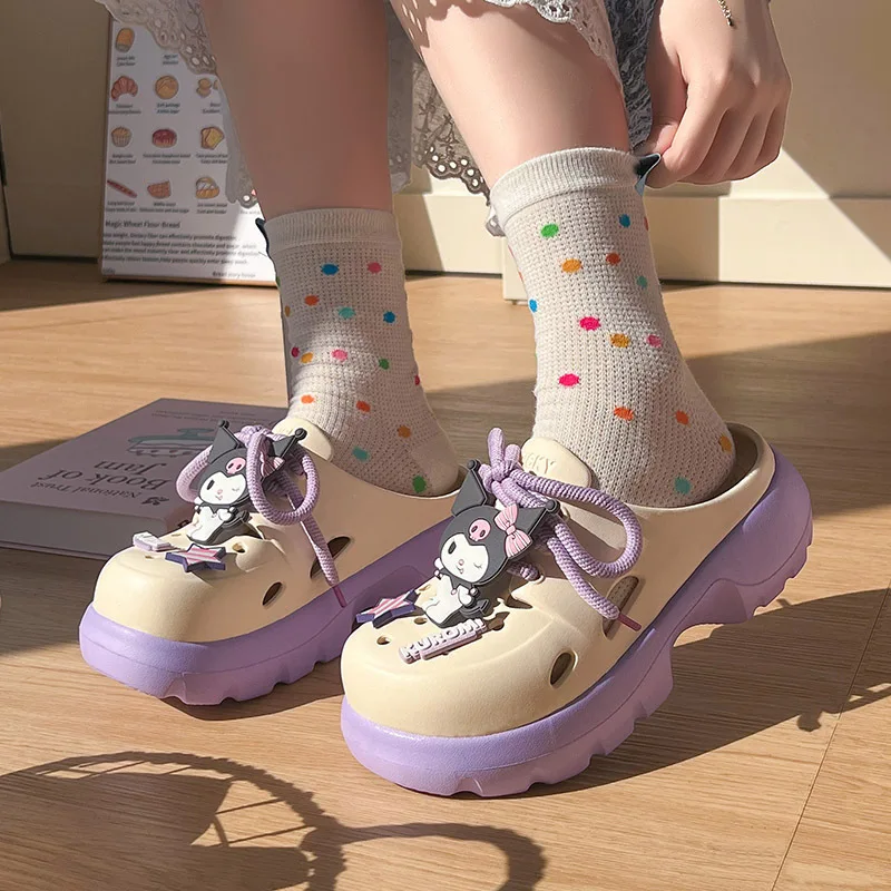 

Новые женские летние сабо Sanrio My Melody с милым бантом, модные повседневные удобные сандалии на платформе, нескользящая пляжная обувь, подарок