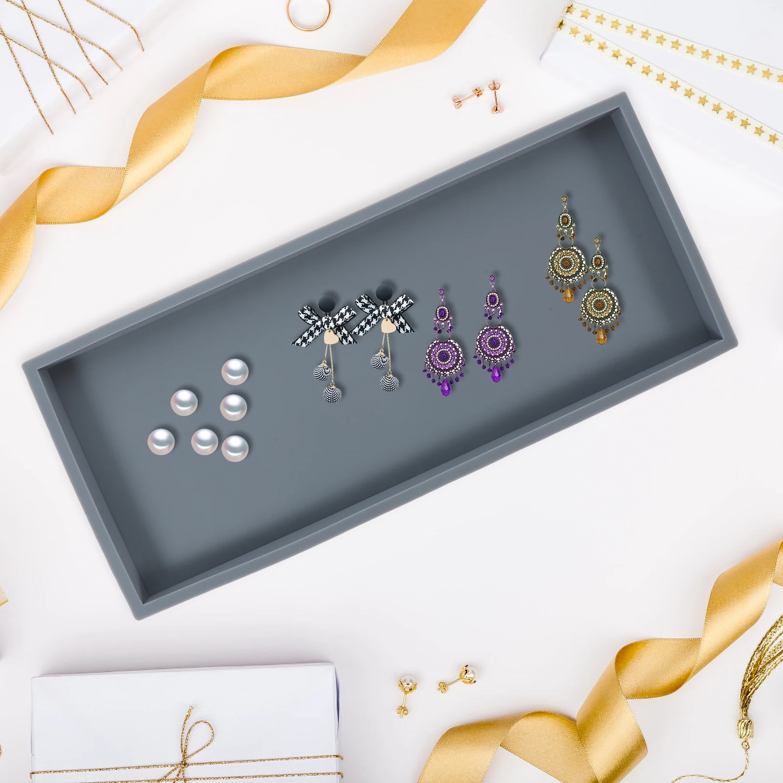 

Silicone Storage Tray Organizer Jewelry Holder Bathroom Vanity Tray Desktop Tray for Home Kitchen