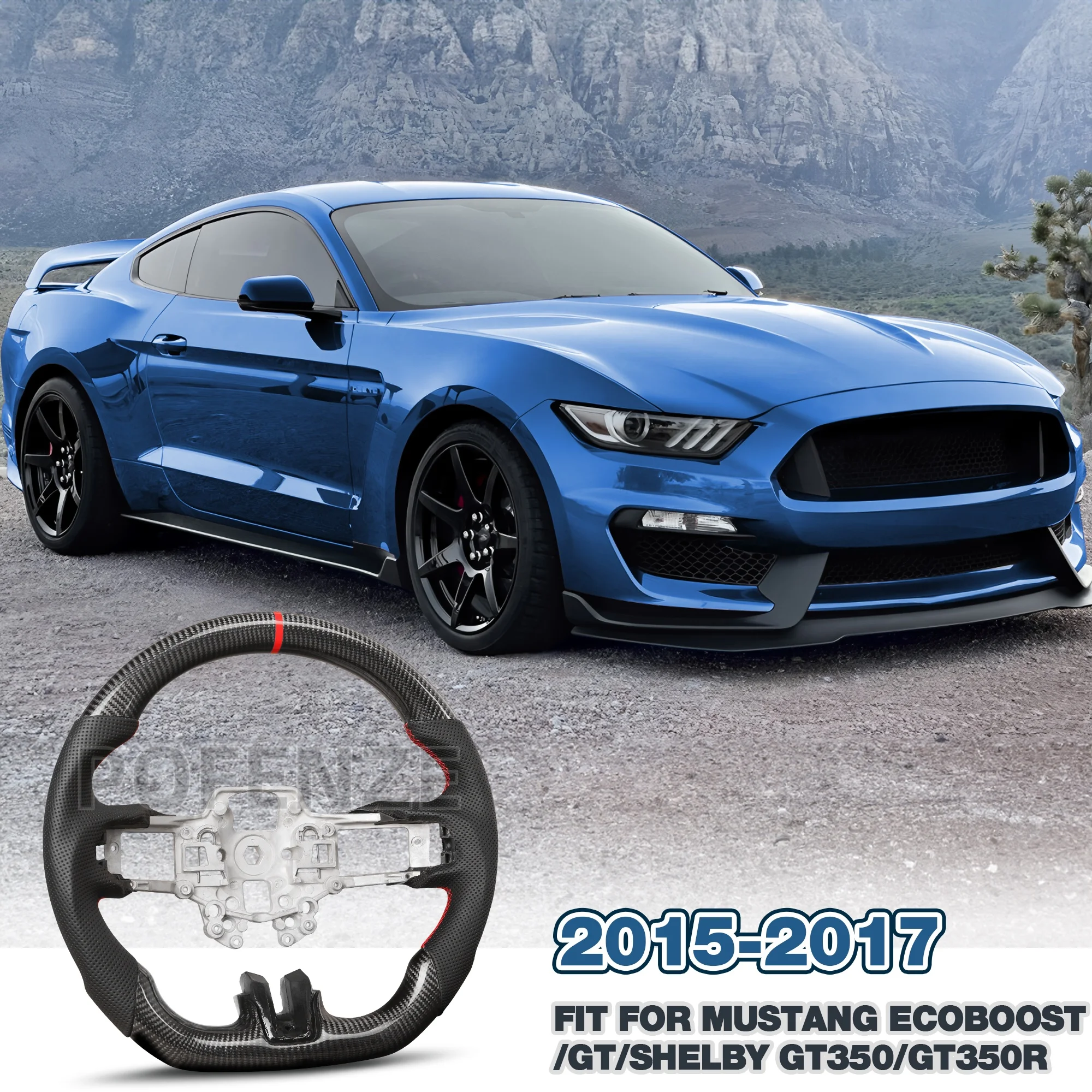 

Carbon Fiber Steering Wheel for Mustang EcoBoost/GT/V6/Shelby GT350/GT350R 2015-2017 D-shaped, Support Custom Steering Wheel