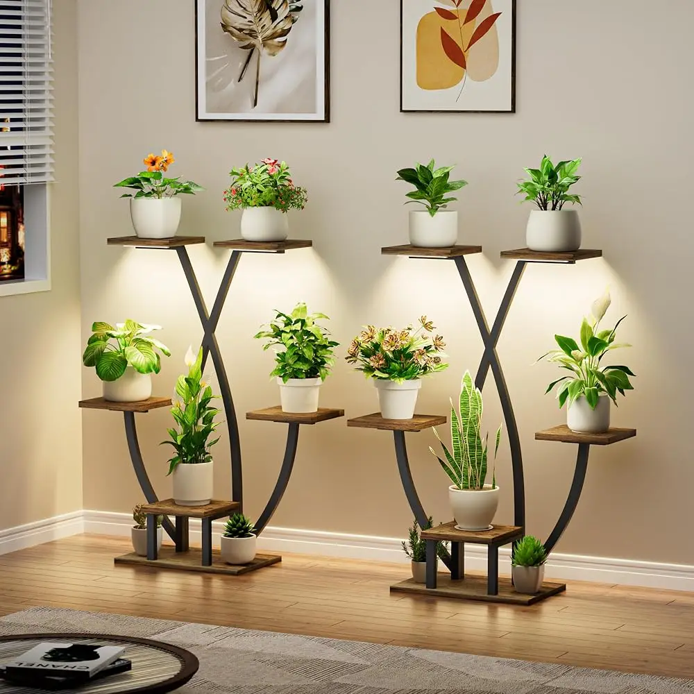 

Plant Stand Indoor With Grow Light - 2 Pa Metal Plant Shelf, 6 Tiered Corner Plant Stand For Multiple Plants Display Ra Holder,