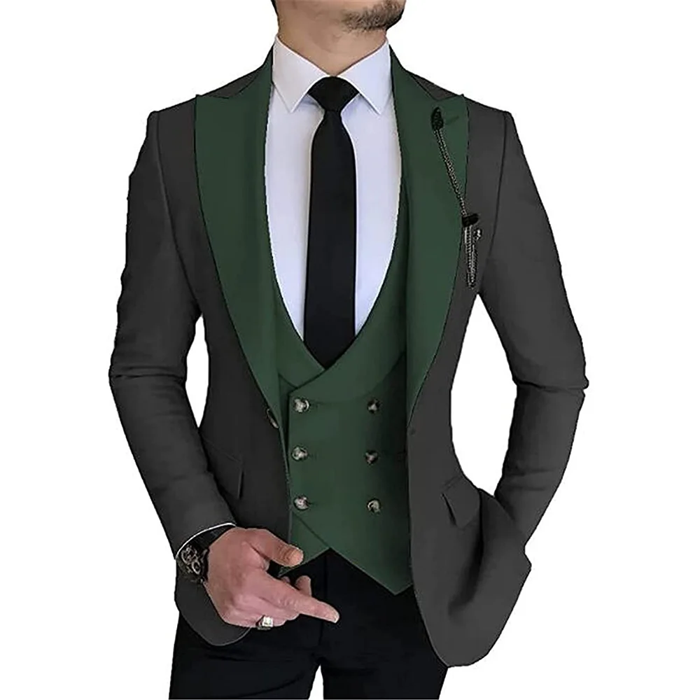 

Men's 3 Pieces Wedding Suit Blazer+Vest+Pants Peak Lable Slim Fit Woolen Business Male Suit Groomsman Suits For Men