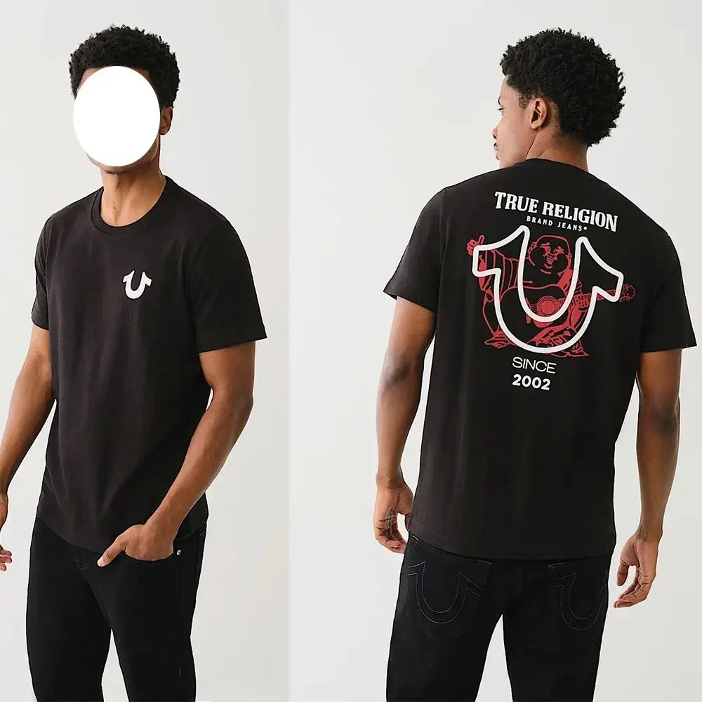 Camiseta True Religion con gráficos para hombre, Camiseta holgada de manga corta con gráfico de algodón para deportes de verano, Fitness y ocio, ropa para hombre