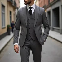 Trajes de hombre de alta calidad, color gris oscuro, corte entallado, solapa de pico de un solo pecho, chaqueta elegante de 3 piezas para novio, pantalones, chaleco, conjuntos para hombre