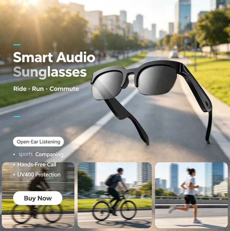 2‑in‑1 Smart Bluetooth Sunglasses Polarized Audio Glasses Music Hands‑Free Call for Cycling Outdoor Sports