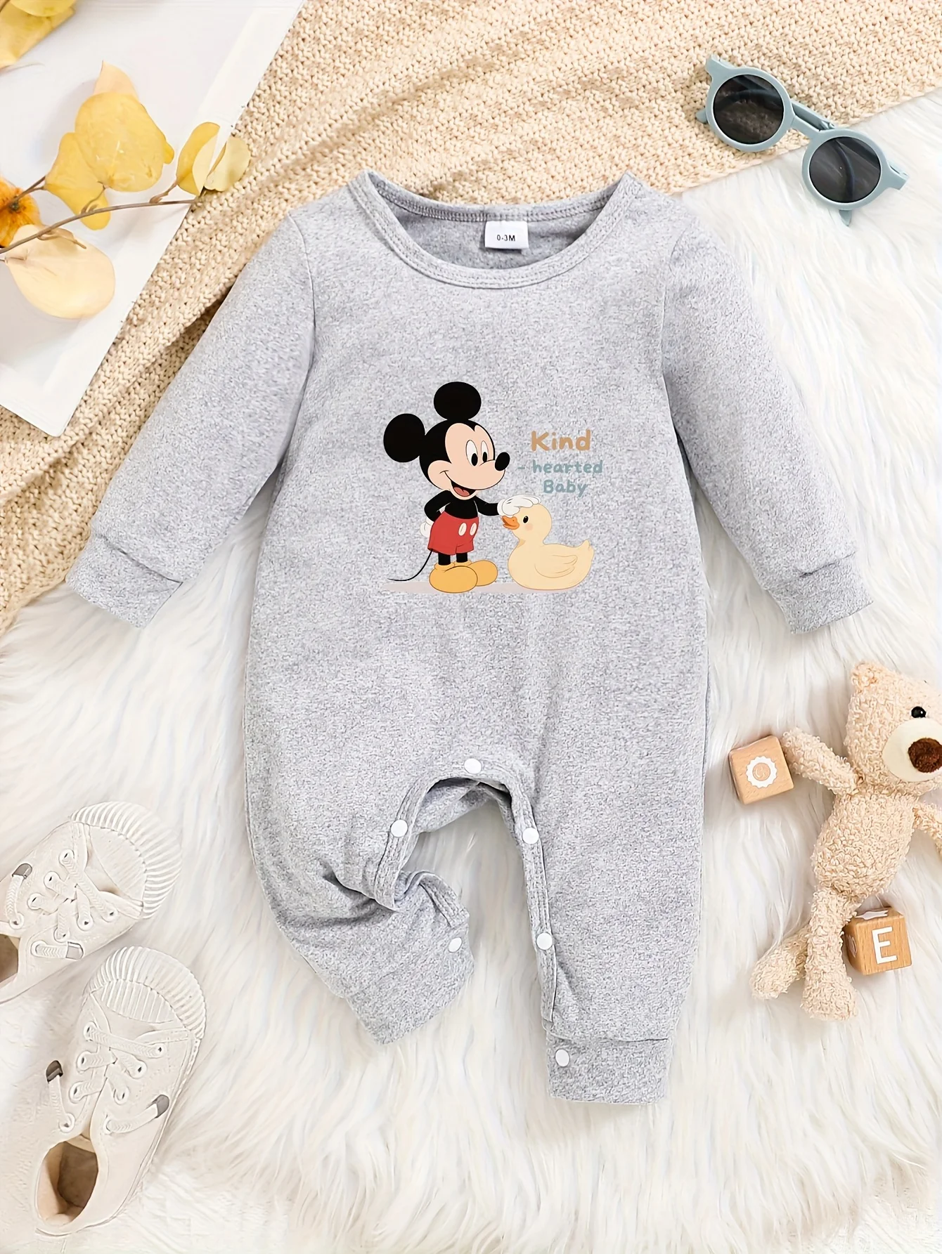 

【Осанторизованный】Детский комбинезон с длинными рукавами Disney Mickey Mouse, милый узор, круглый вырез, мягкий и удобный, можно стирать в машине, подходит для всех сезонов, подходит для уличного ношения