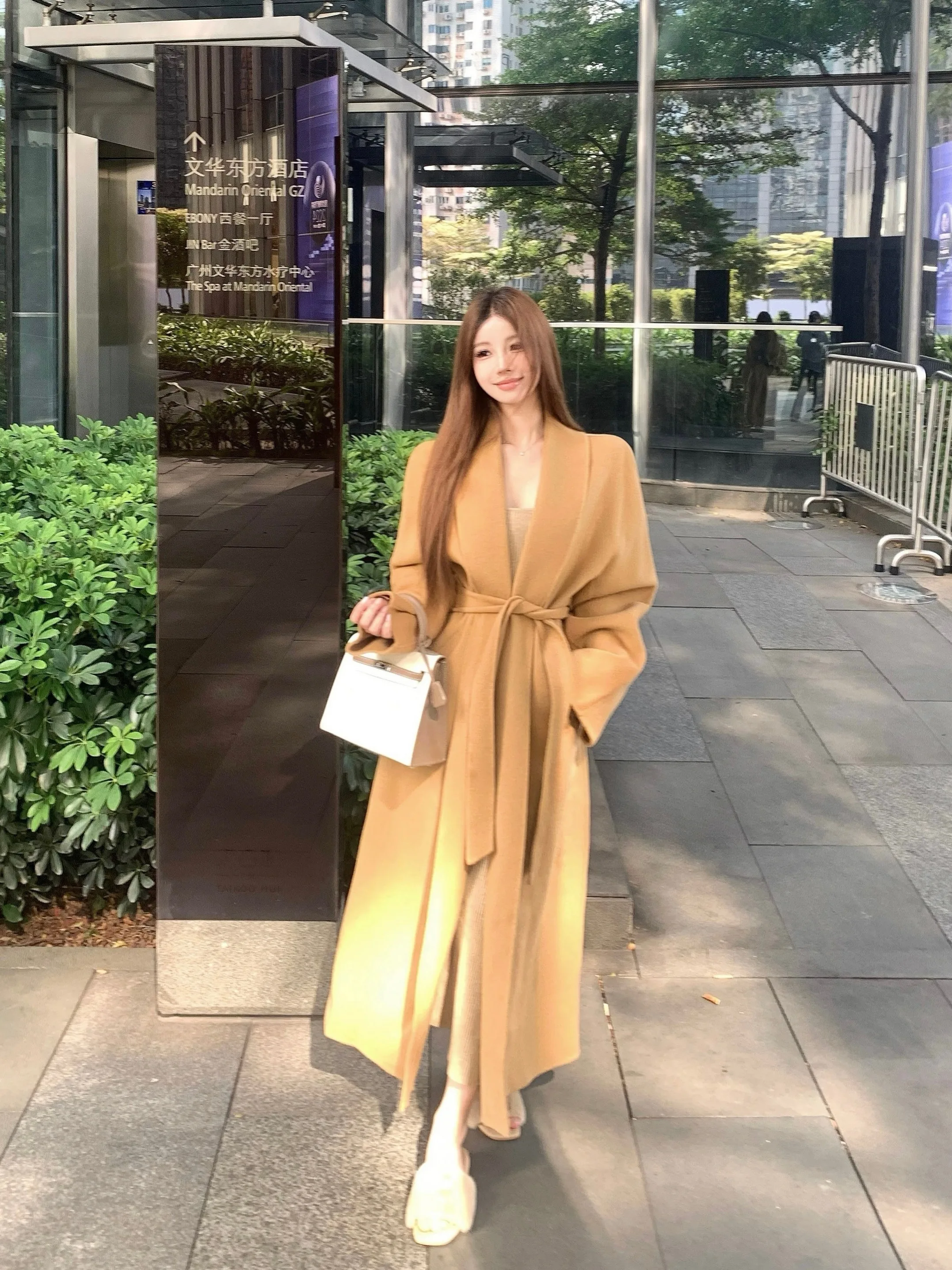 

Long Wool Blend Coat with Belt Open Cardigan Women Winter high quality casual mixtures Outfit outerwears 2024 clothing cashmere