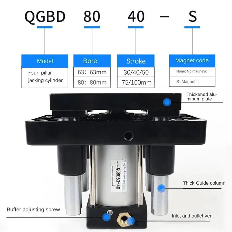 HLH QGBD63/80*30/40/50/75/100-S Four Guide Column Lifting Air Pneumatic Cylinder Magnet Type QGBDTranslation Machine High-qualit