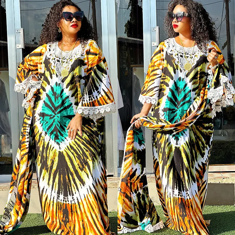 Africa Dress for Women for Evening Party Autumm Elegant Print O-neck Maxi Dress Muslim Fashion Abaya Dashiki African Clothing