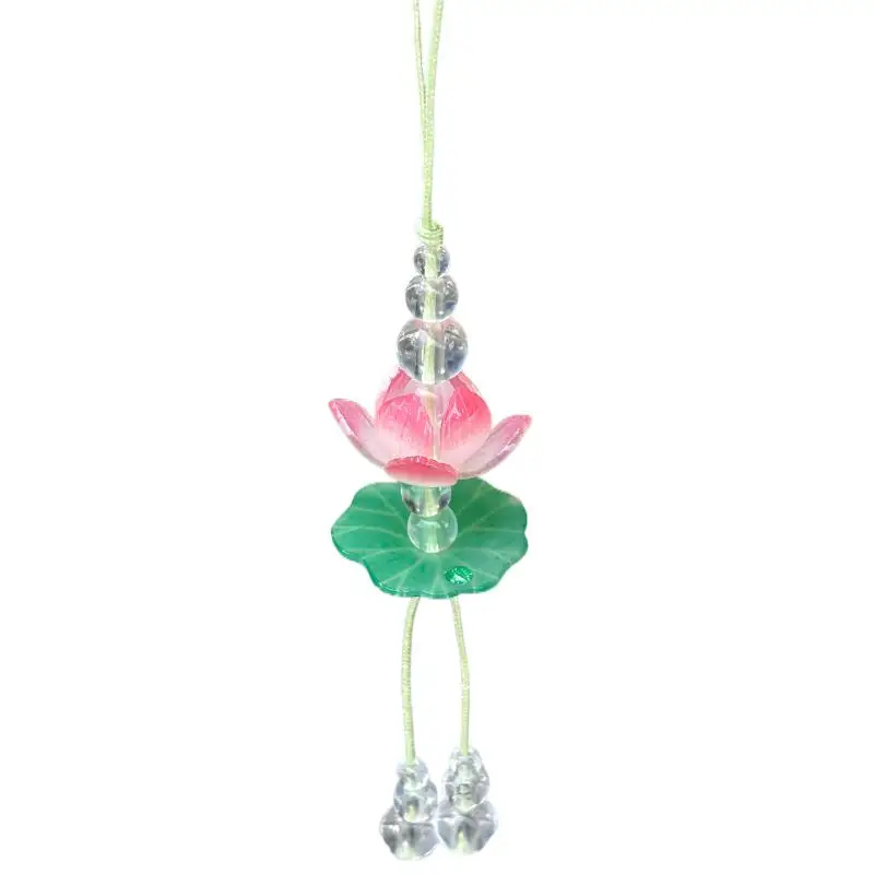 Exquisiter Sommer-Handyanhänger mit rosa Lotusblüte, modischer, perlenbesetzter Schlüsselanhänger mit simulierter Blume, Auto-Ornament für Damen, Taschendekoration – Detail 9