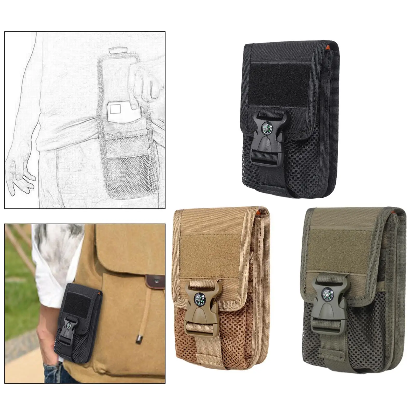 Multifunctional Phone Waist Bag with Compass Portable Wear-Resistant Organizer for Outdoor Climbing Travel Hiking