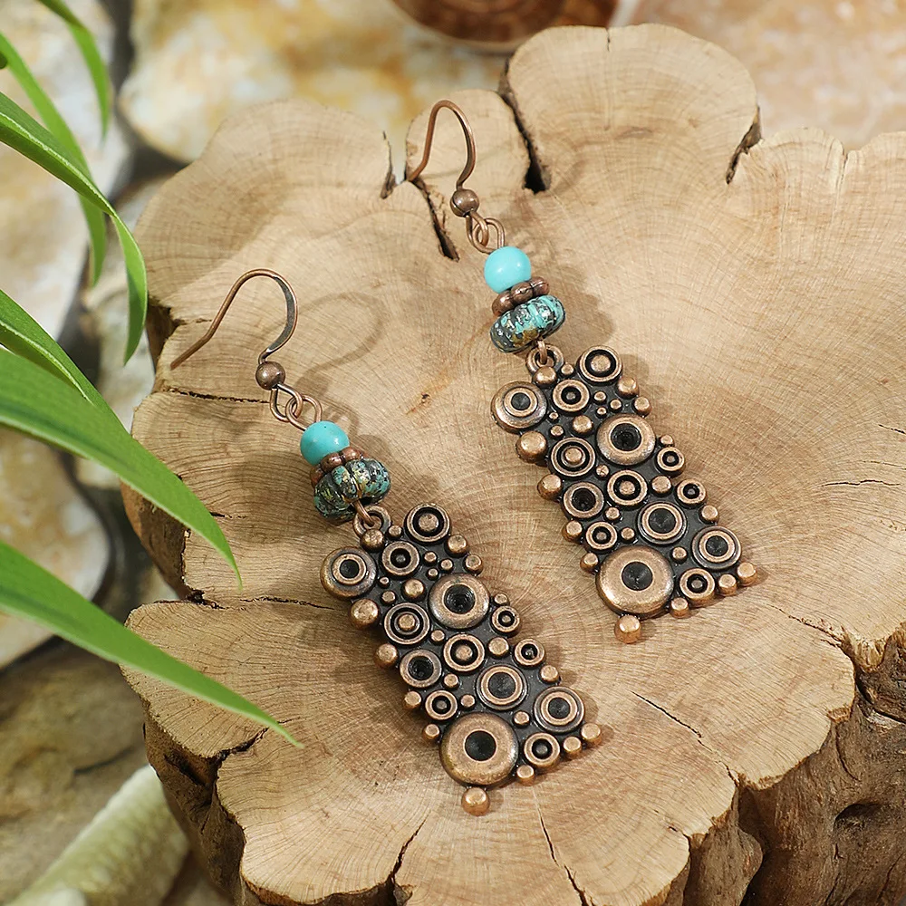 Vintage ethnische geometrische braune Tropfenohrringe für Frauen, elegante Persönlichkeit, Urlaub, lässig, täglich, Ohrringe, Boho-Schmuck – Detail 7