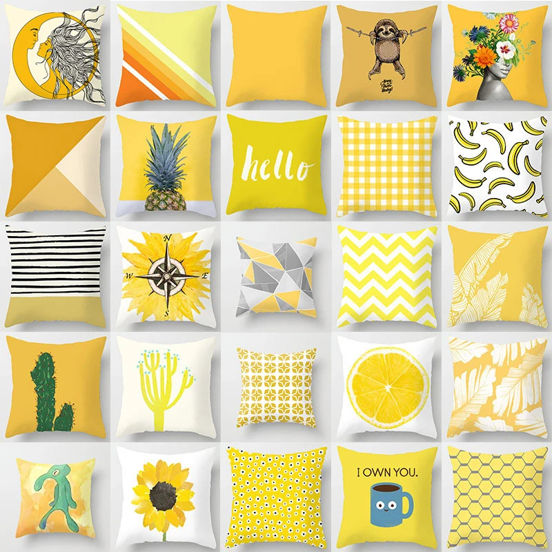 

45*45cm Square Cushion Cover Yellow Geometric Pattern Pillowcase Living Room Polyester Pillowcase Home Decor