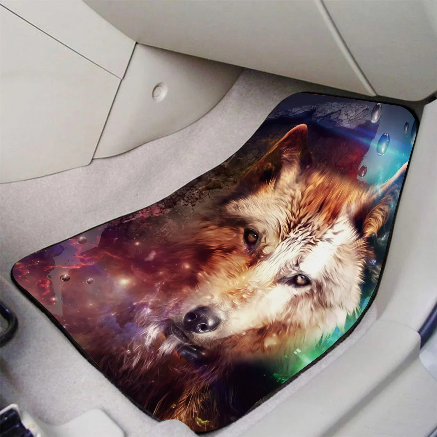 Animal Wolf Printing Design Car Anti-slip Foot Mat Front And Rear Full Set 4PCs Pack Automobile Ground Mat, For Mazda