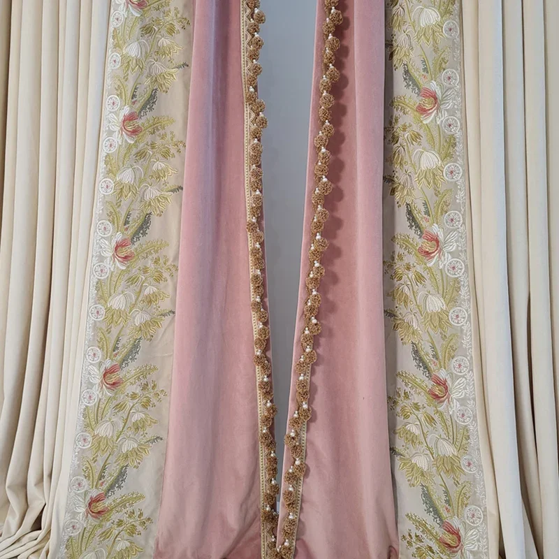 High-end European-style pink princess style embroidery patchwork living room curtains Curtains for Living dining room bedroom