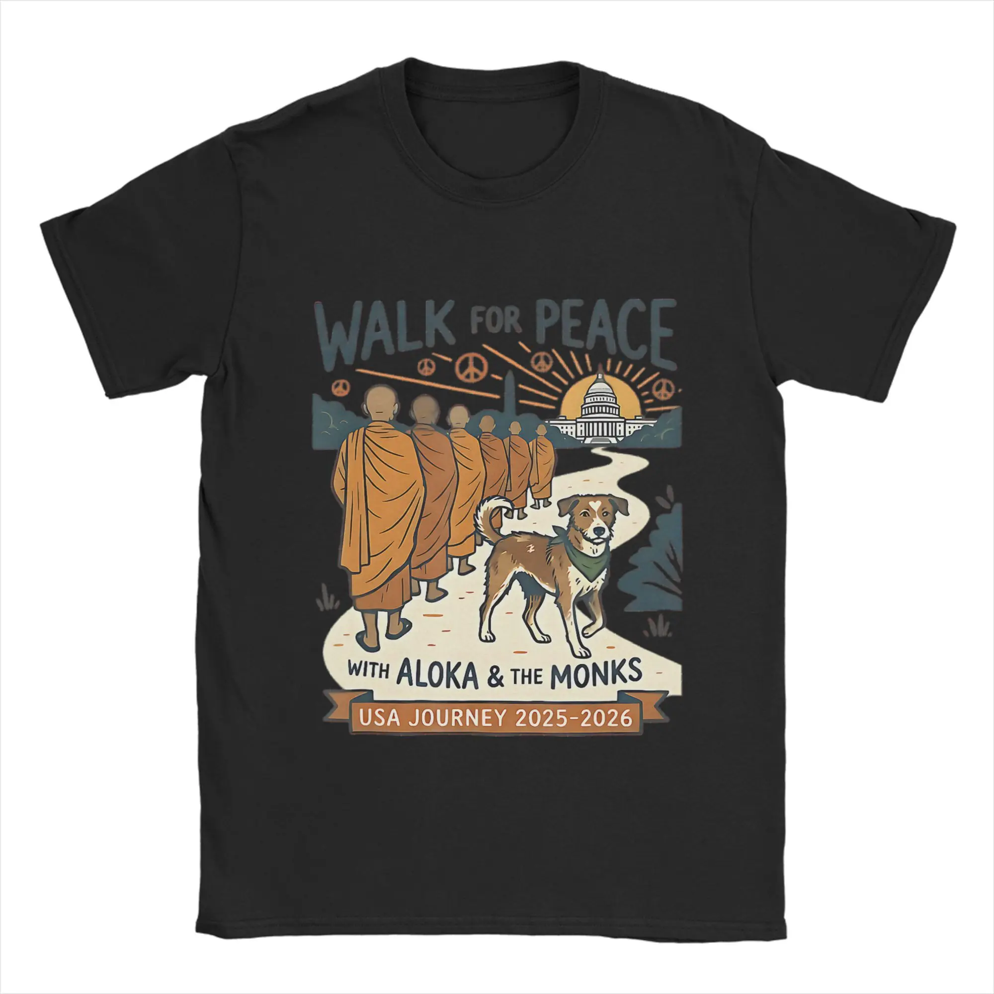 Men Peace Walking Monks T Shirt  Cotton Clothes Vintage Short Sleeve Crew Neck Tee Shirt Graphic Printed T-Shirts