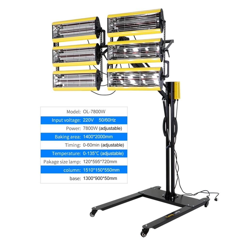  Popular 7800w 110v 220v Infrared Paint Curing Lamp Six Lamps For Car Body