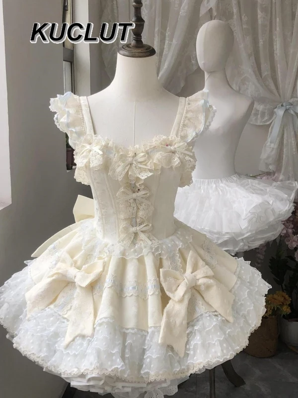 Novedad de verano, vestido dulce de Lolita para chica, vestido de baile informal elegante, cintura bonita, adelgazante, vestidos dulces hinchados de gama alta para mujer, verano