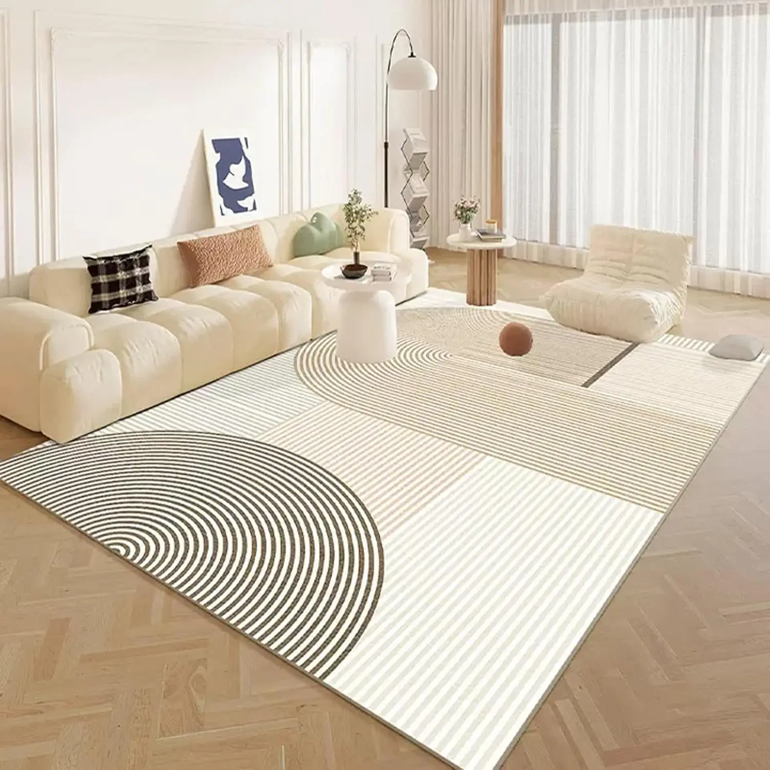 VIKAMA Tapis de salon minimaliste moderne, tapis de sol antidérapant pour usage intérieur, tapis de chambre facile à nettoyer, décoration de la maison