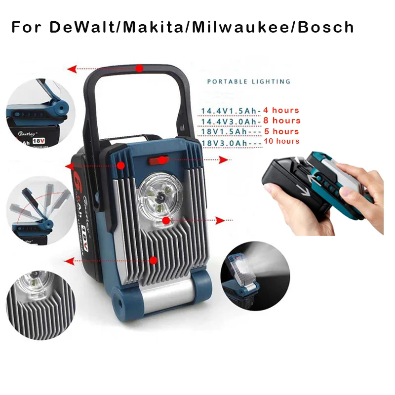 

LED Light For DeWalt for Makita for Milwaukee for Bosch 18V 20V Battery led light High quality outdoor Working Lamp