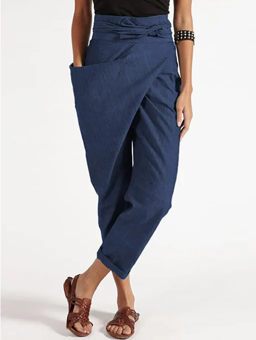 2025 European and American Women's Clothing Irregular Lace-up Nine-point Pants Casual Pants Women