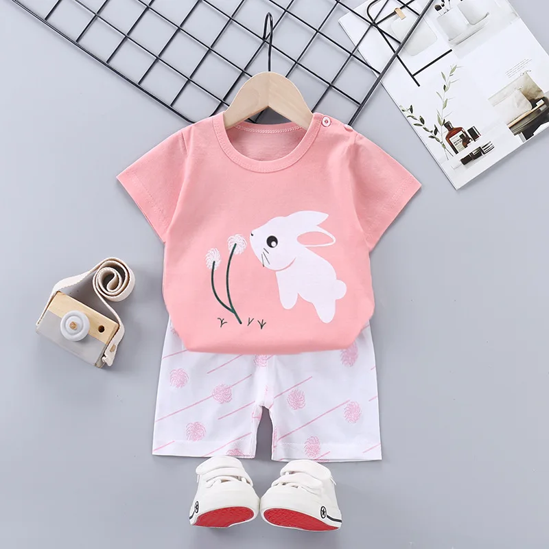 Traje de manga corta para niños y niñas, conjunto de ropa informal para bebés, pantalones cortos de manga corta, conjunto de ropa para bebés de dos
