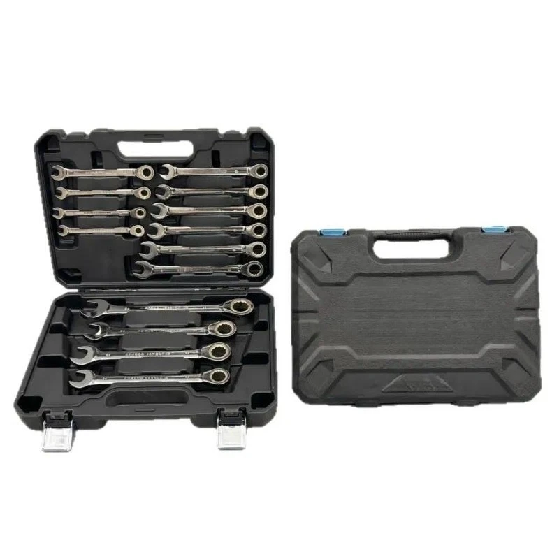 Black Nickel Gold Wheel Ratchet Dual Purpose Wrench Set 12 14 Pieces ABS Thickened Plastic Box Maintenance Tool Kit