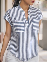 2024 ZANZEA Women Summer OL Work Striped Shirt Fashion V Neck Short Sleeve Blouse Casual Tops Tunic Female Party Blusas Chemise