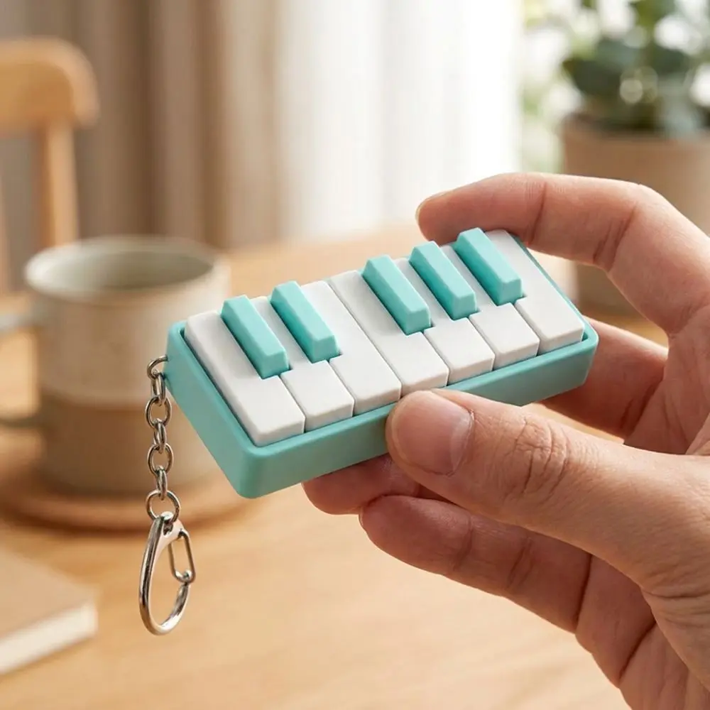 3D Printed Piano Stress Clicker Keychain Mechanical Touch 12-key Press Fidget Piano Charm Keyring Click Sound Effect Novelty