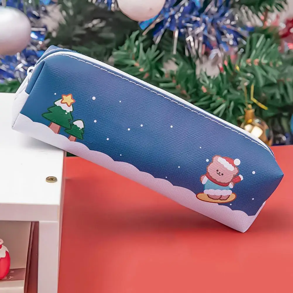 Christmas Pencil Bag Zipper Closure Multifunctional Cosmetic Organizer Pen Pouch Student Stationery