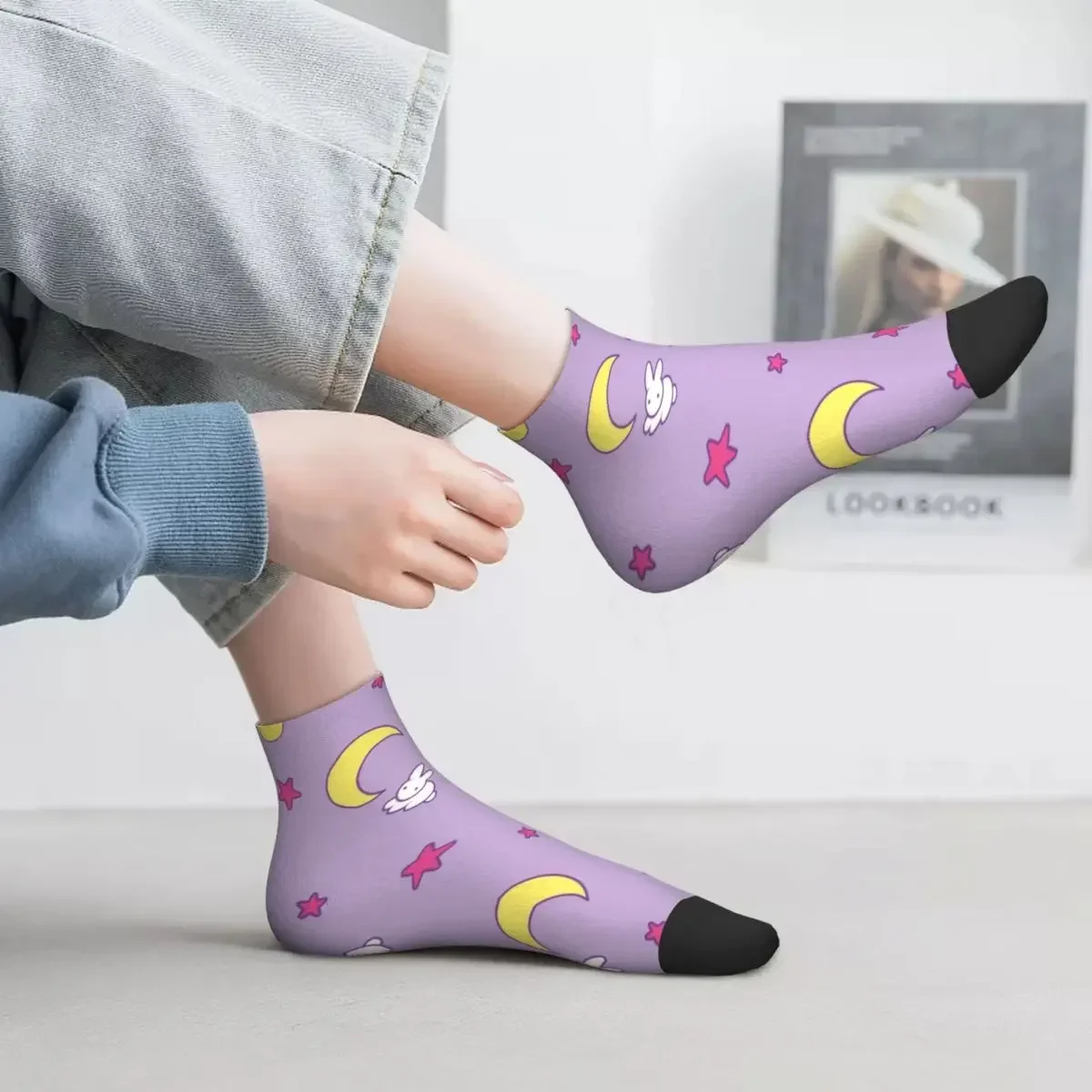 Sailor Moon-Calcetines de luna creciente y conejito, medias absorbentes de sudor Harajuku, calcetines para todas las estaciones, accesorios para hombre y mujer, regalos