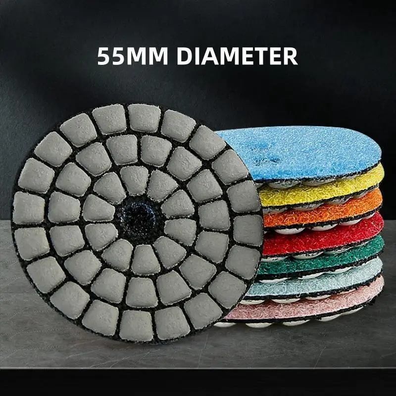 7 Stück 2 Zoll 55mm Diamant-Trockenpolierpads für Marmor, Granit, Stein, kleine Polierscheiben mit Trägerpads, Körnung 50-3000 – Detail 1