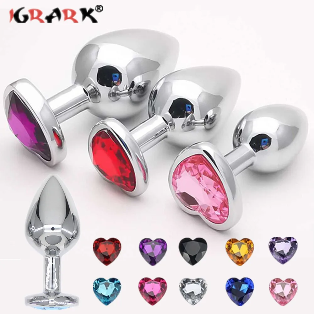3Pcs Stainless Steel Anal Plug Buttplug G-Spot Stimulator Smooth Metal Crystal Jewelry Heart Shaped Sex Toys for Couples Adults
