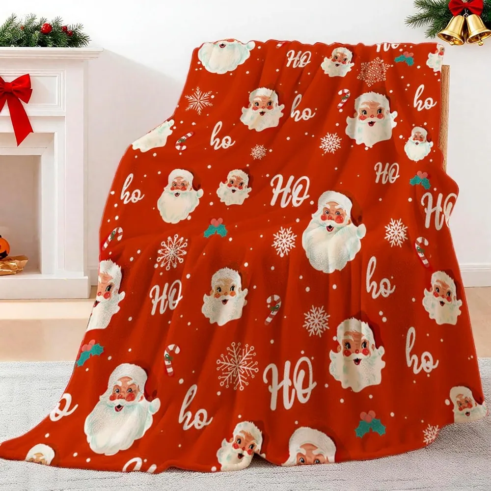 

Red Merry Christmas Throw Blanket with Cute Santa Claus Design for Holiday Parties and Couch Fun