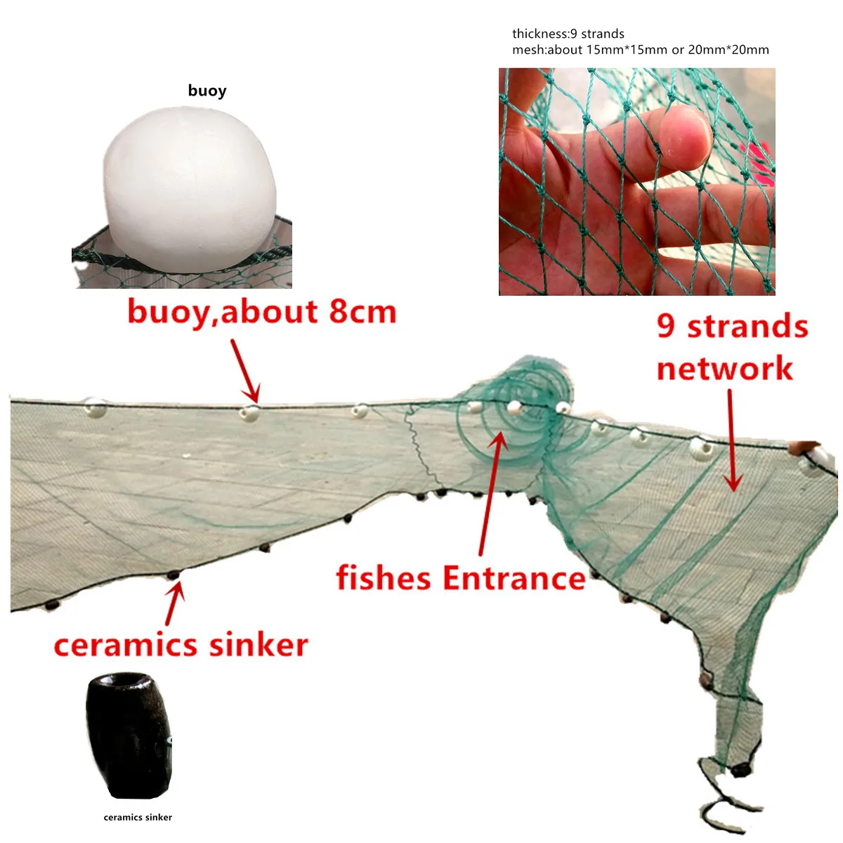 POUI COME DREAM Fish Trap Seine Net Mutifilament Nylon Trawl Fish Net Fishing Pot Shrimp Cage Pull Fishing Trammel Rede Pesca