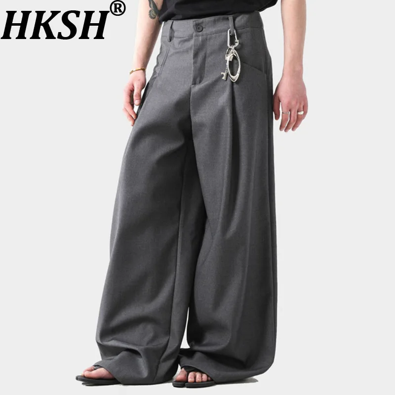 

Женские брюки-костюм HKSH, однотонные, плиссированные, приталенные, универсальные, для офиса, модные, прямые, широкие штанины, новинка весна-осень HK19373