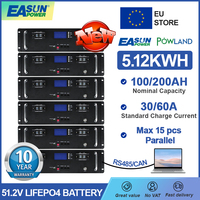EASUN 51.2V 100Ah LiFePO4 Battery Pack 24V Lithium Battery 16S BMS CAN RS485 Solar Energy Storage Battery 12V For Home Free Tax